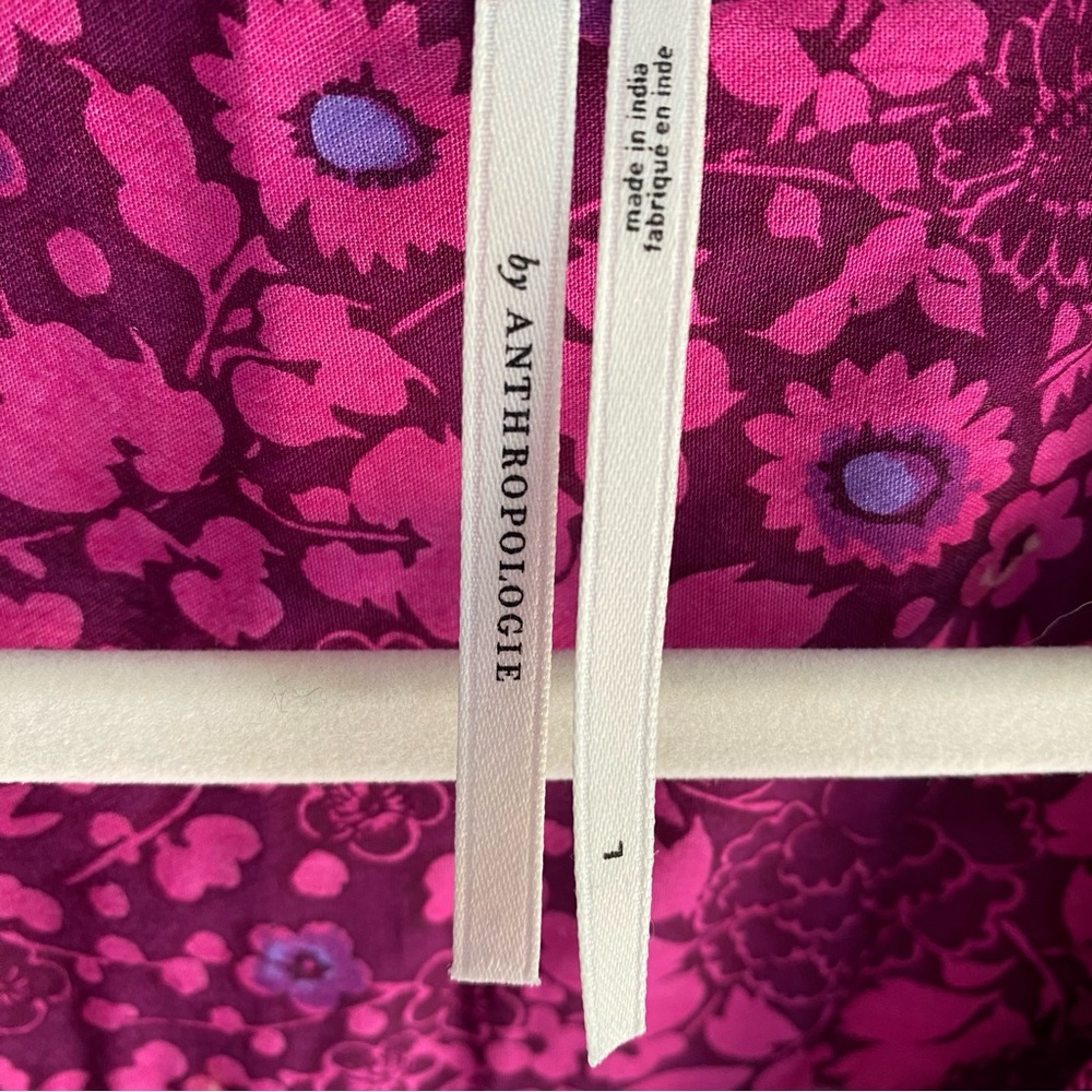 Anthropologie Jumpsuit Deep Magenta Floral Button Tie Rayon Washable Piping L - Picture 6 of 12